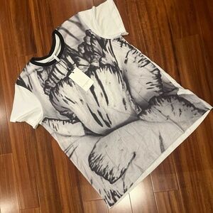 FAITH CONNEXION‎ T-Shirt Tee White Gray Roses Flower Short Sleeve New NWT XS